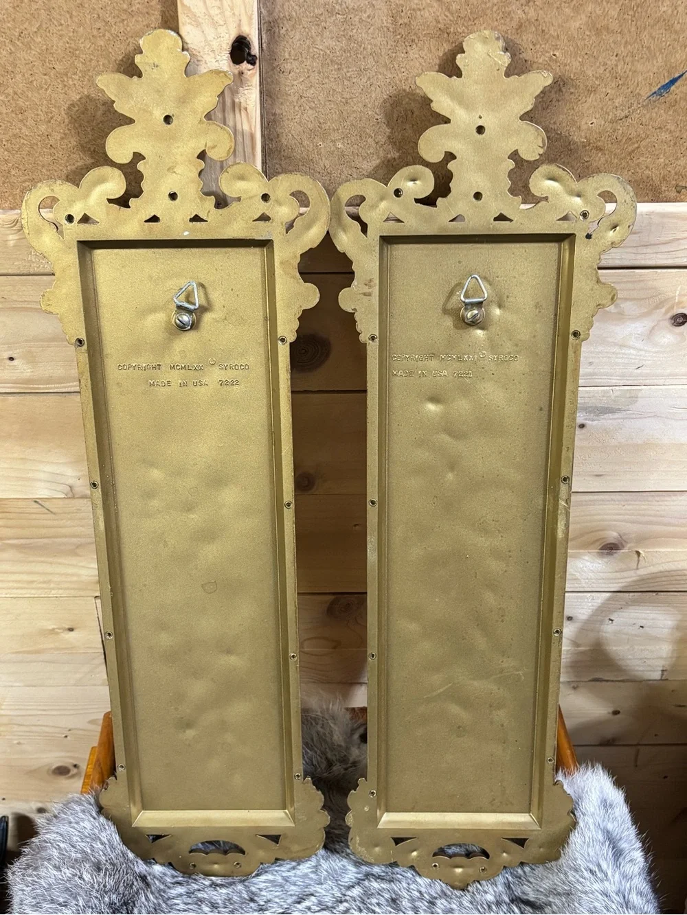 Vintage Gold Fruit Floral Wall Plaques Pair of 2 Hollywood Regency Baroque Decor
